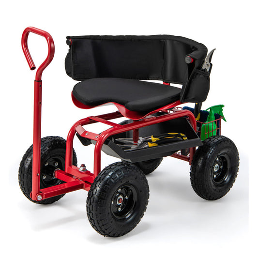 Cushioned Rolling Garden Cart with Swivel Seat