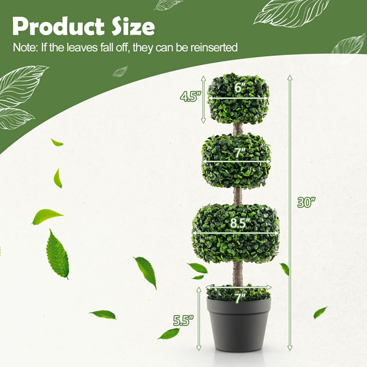 35'' Artificial Boxwood Topiary Ball Tree with Cement Pot