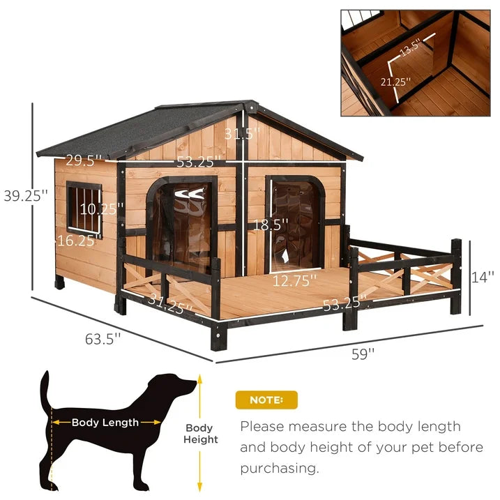 Pawhut Wooden Large Dog House, Perfect for the Porch or Deck and Includes Bottom Slide-Out Tray, 59" L, Natural 4.2 stars out of 51 reviews (4.2)| 51 ratings