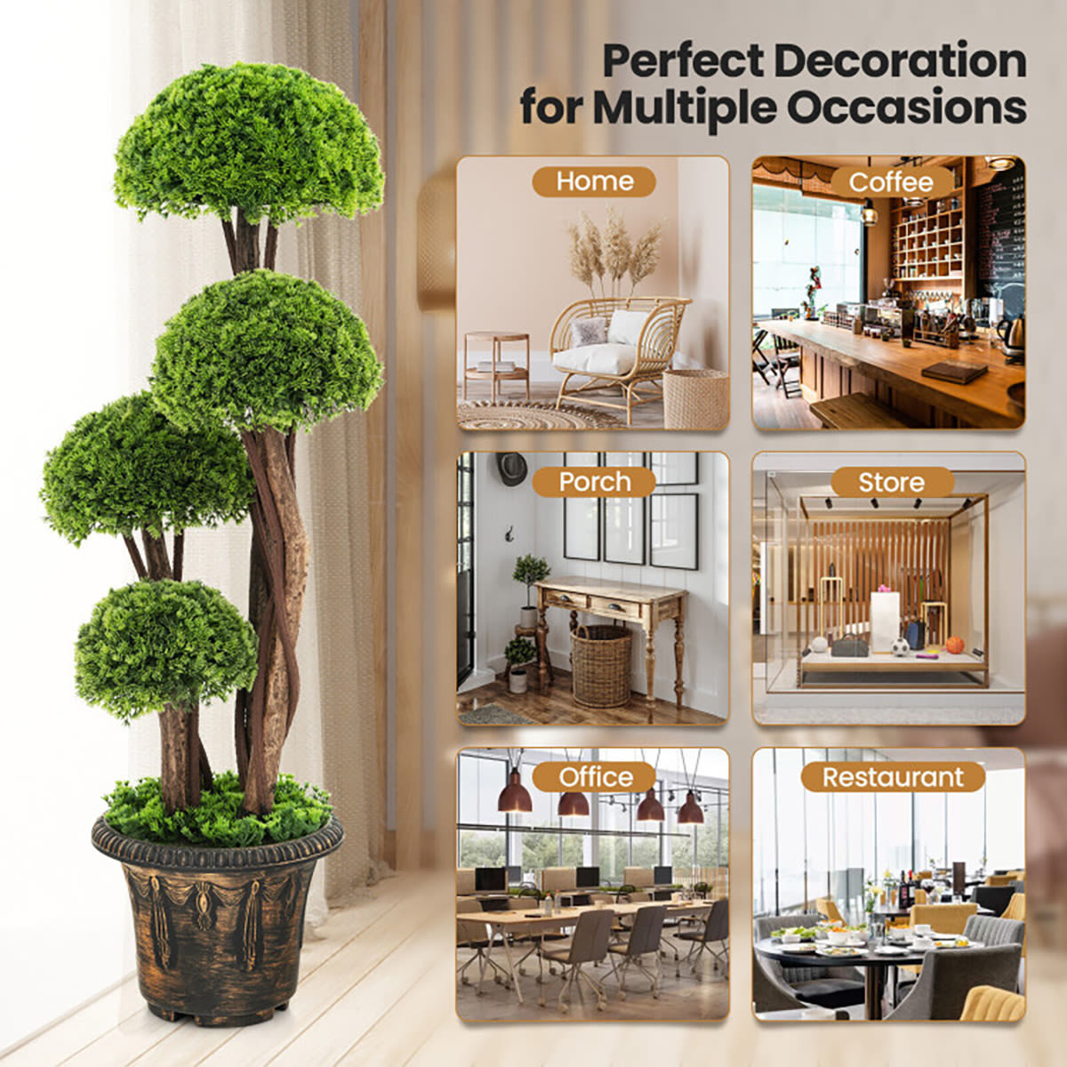 3' Artificial Cedar Topiary Tree with Rattan Trunk