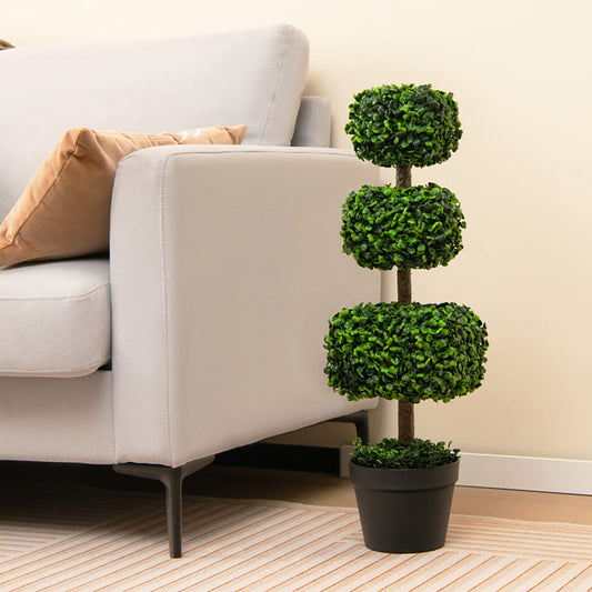 35'' Artificial Boxwood Topiary Ball Tree with Cement Pot