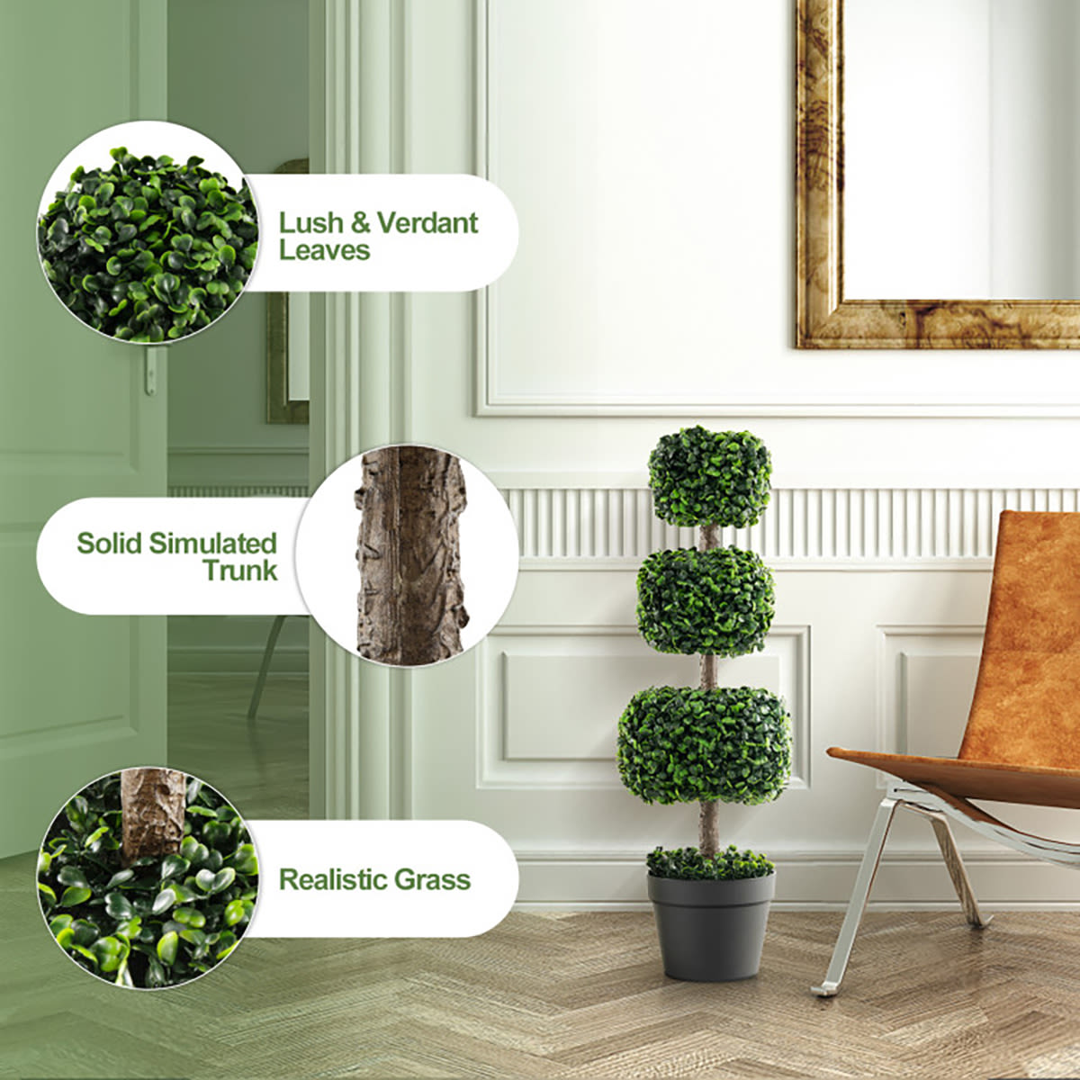 35'' Artificial Boxwood Topiary Ball Tree with Cement Pot