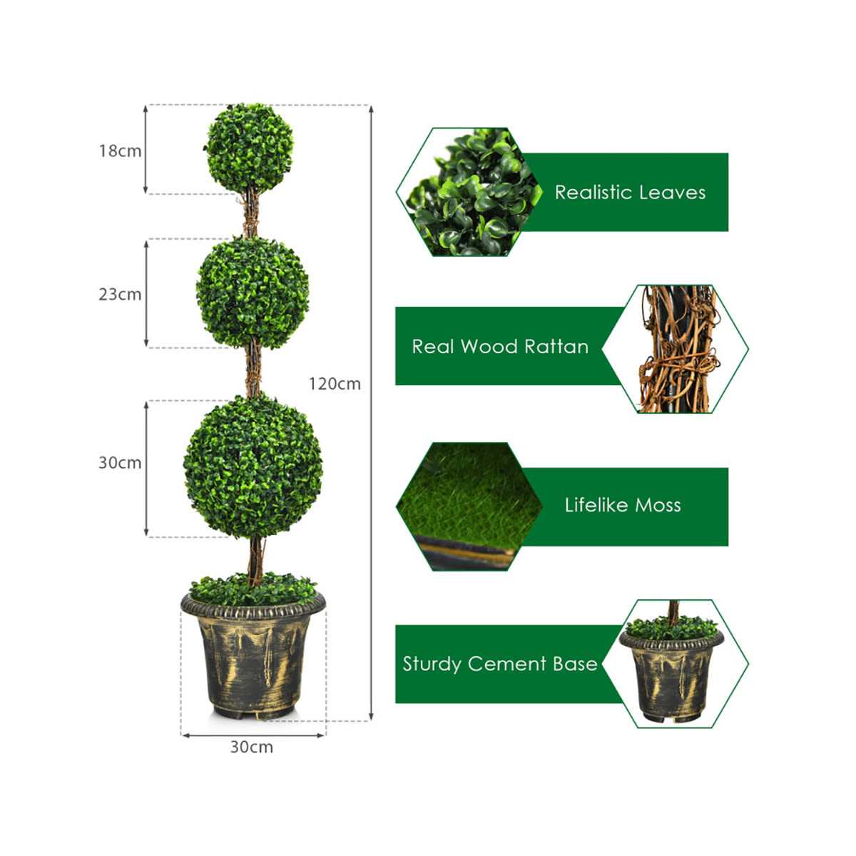 4' Artificial Topiary Triple Ball Tree