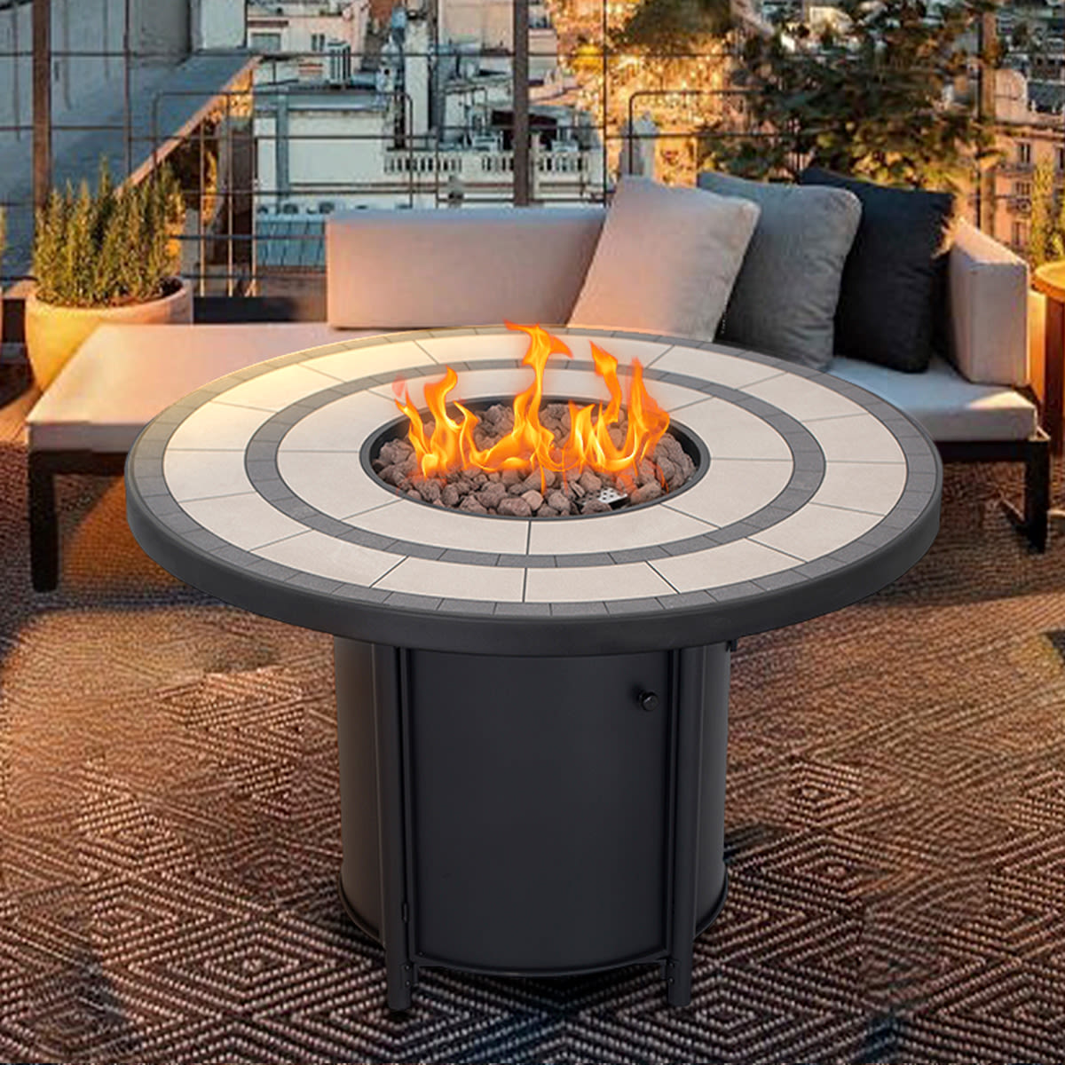 Round Propane Gas Fire Pit Table