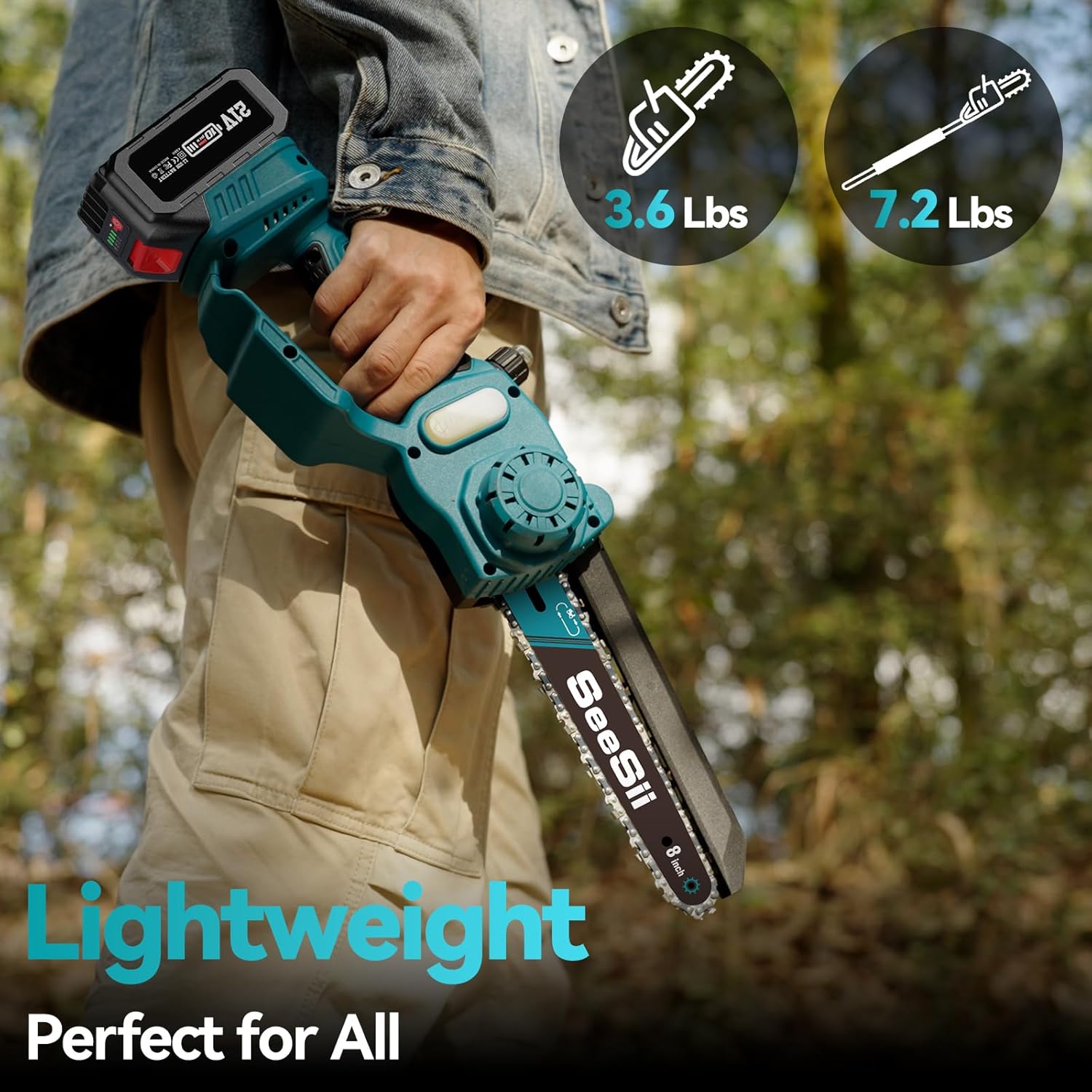 Seesii 2 in 1 Cordless 8 inch Pole Saw & Mini Chainsaw