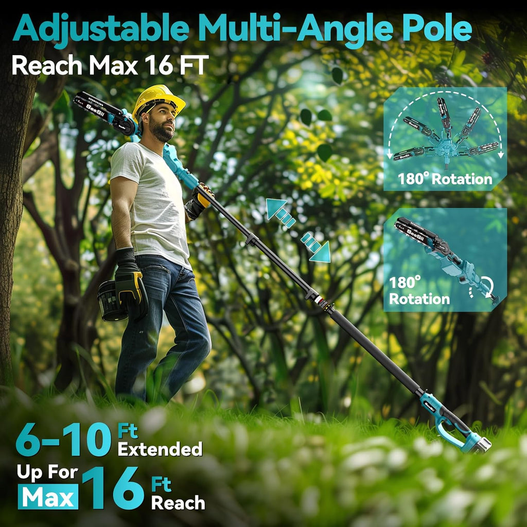Seesii 2 in 1 Cordless 8 inch Pole Saw & Mini Chainsaw