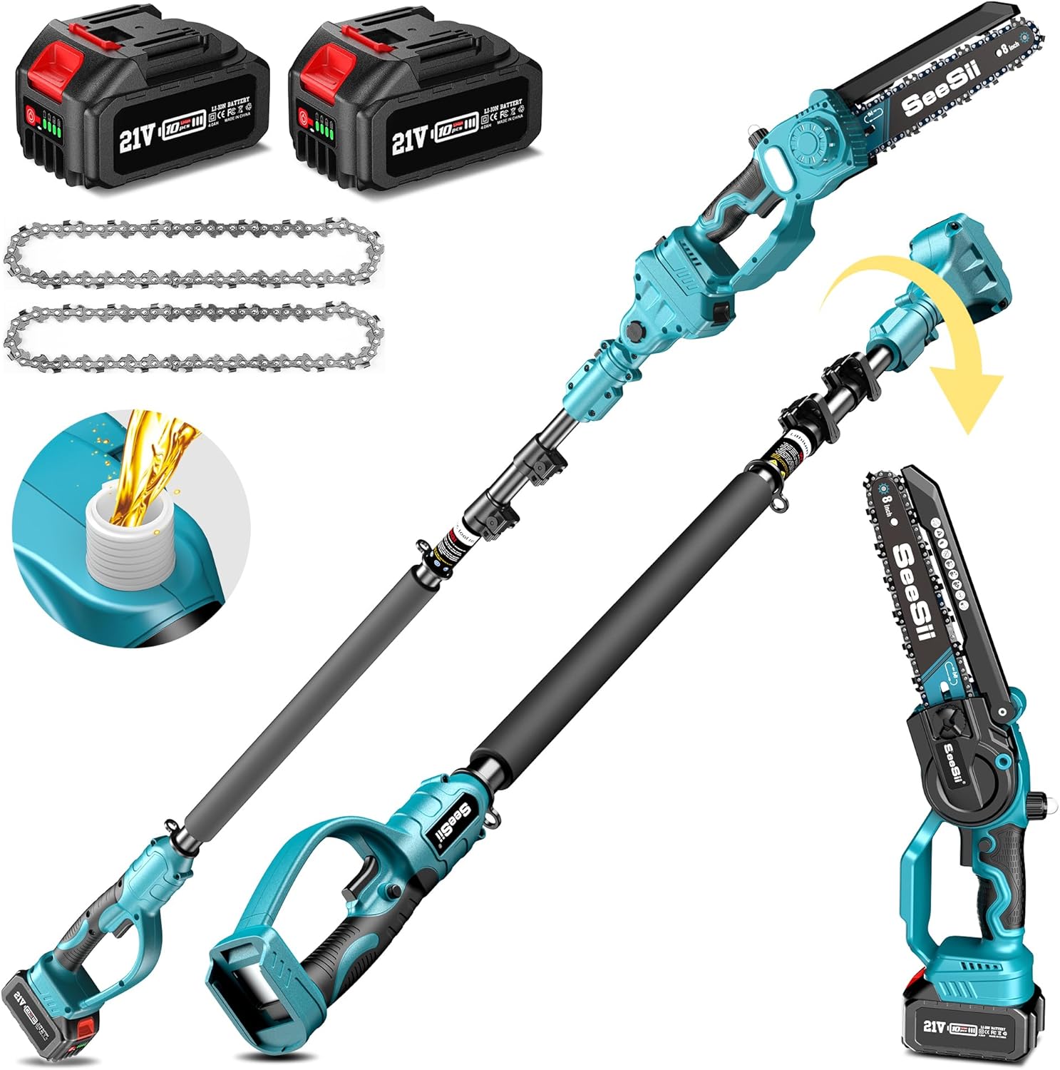 Seesii 2 in 1 Cordless 8 inch Pole Saw & Mini Chainsaw