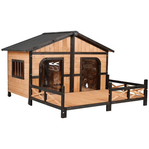 Pawhut Wooden Large Dog House, Perfect for the Porch or Deck and Includes Bottom Slide-Out Tray, 59" L, Natural 4.2 stars out of 51 reviews (4.2)| 51 ratings